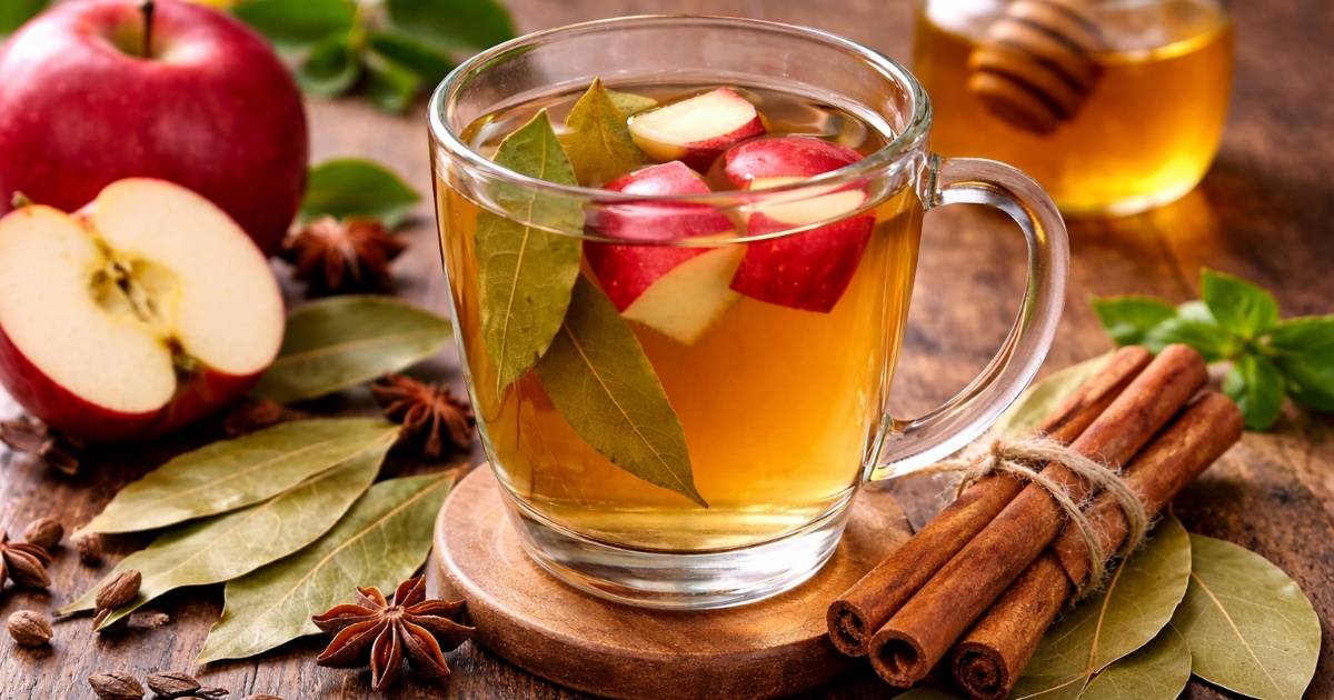 Čaj z bobkového listu s jablkem a skořicí