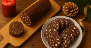 Čokoládový salám s ořechy a sušenkami