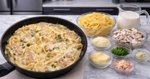 Italské fettuccine Alfredo s žampiony a česnekem