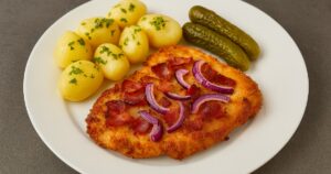 Řízky z trouby se slaninou a cibulí