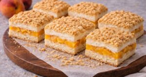 Broskvový koláč s drobenkou a krémem