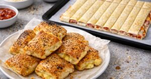 Kostičky z listového těsta se šunkou a sýrem