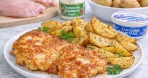 Kuřecí placičky s pečenými bramborami