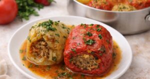 Papriky plněné masem, zeleninou a rýží