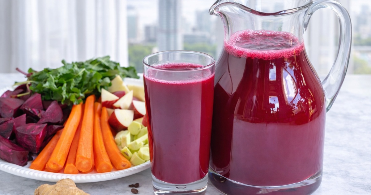 Šťáva z červené řepy mrkve a zázvoru