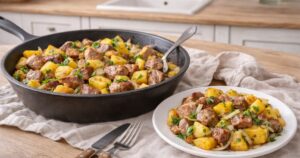 Vepřové kostky s bramborami z 1 pánve