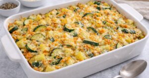 Zapečená cuketa s bramborami a mrkví z jednoho pekáčku