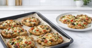 Zapečené vepřové plátky se sýrem a houbami