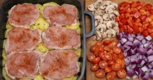 Zapečený vepřový plátek se zeleninou