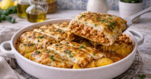 Kuřecí maso s bramborami a bešamelem