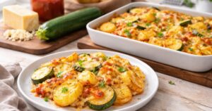 Brambory zapečené s cuketou a sýrem