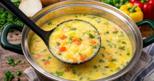 Zeleninová polévka s bramborem, paprikou a vejci