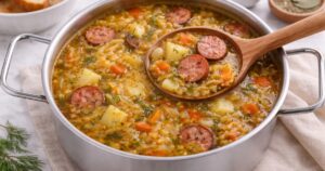 Zelná polévka s brambory a uzeninou