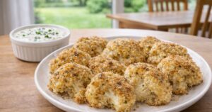 Obalovaný květák pečený v troubě s dipem