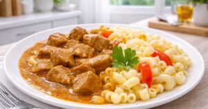 Vepřové plovdivské kostky v omáčce s těstovinami